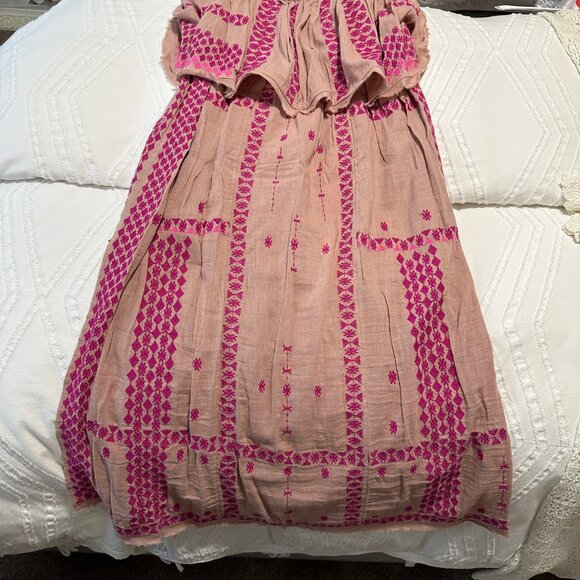 Free People Pink and Tan Strapless Midi Dress - Picture 3 of 6